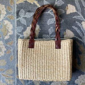 The Walking Co Company Bag Leather Cornhusk Wicker Purse Tote
